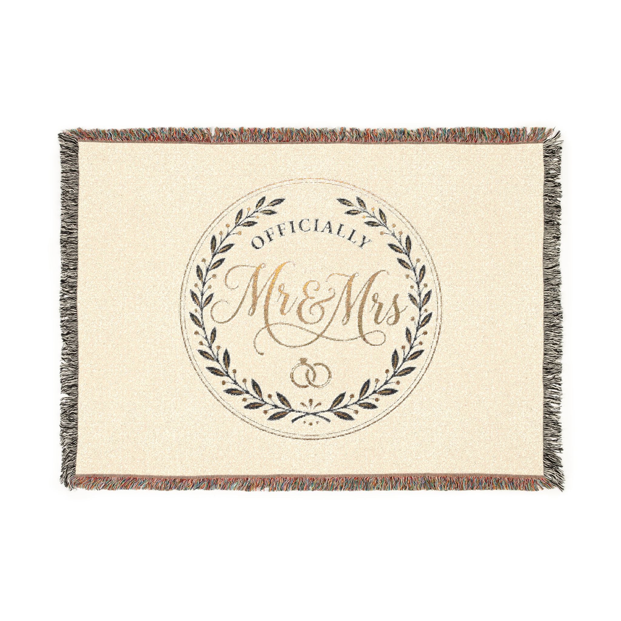 Mr. & Mrs. Woven Blanket — Personalized Wedding Throw with Laurel Seal